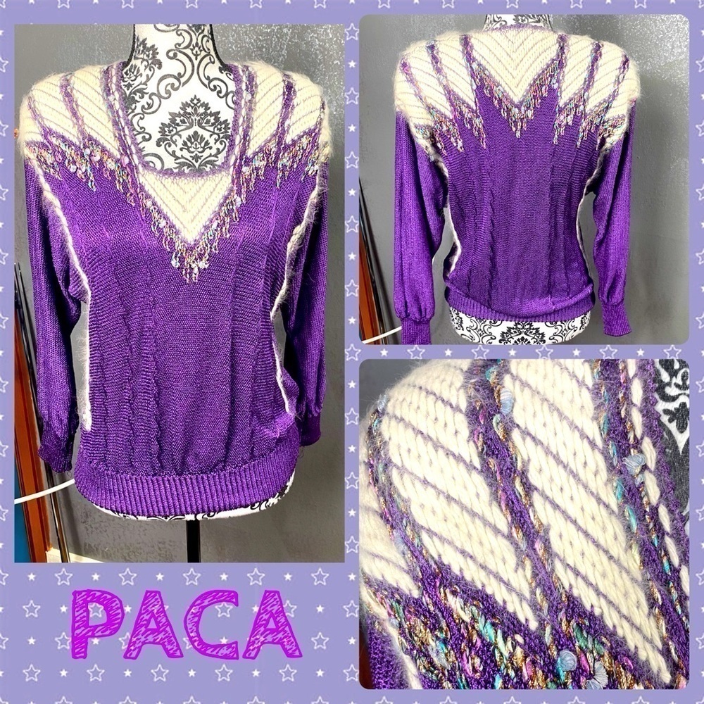 ❤️Vintage PACA purple sweater metallic cord fuzzy